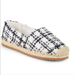 Karl Lagerfeld Black and White Tweed Espadrille Flats